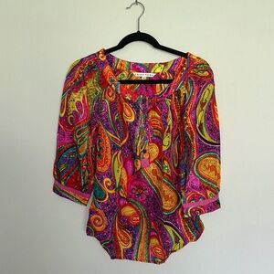 Trina Turk Purple Pink Paisley Silk Blouse